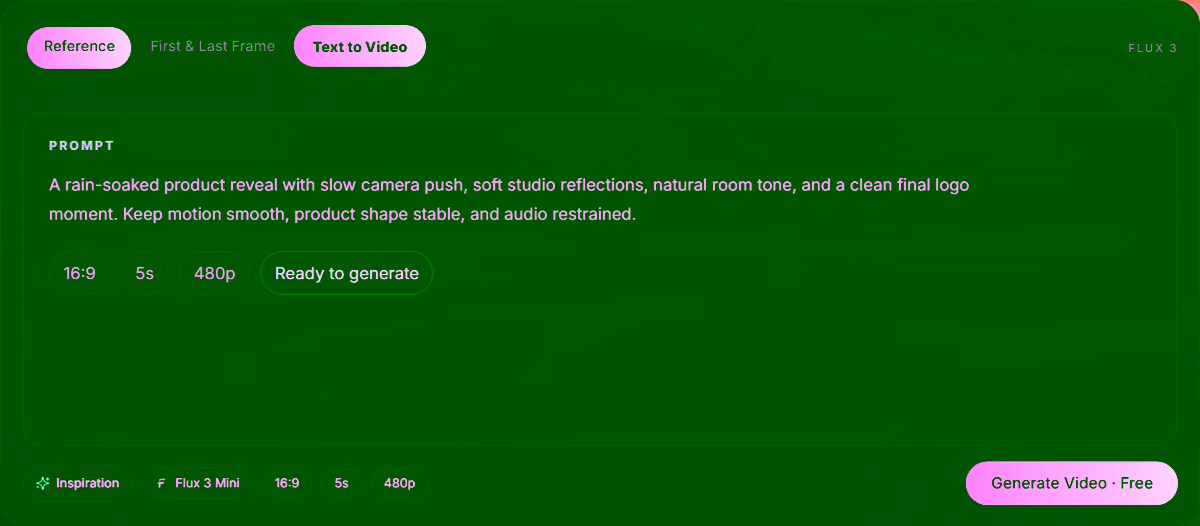 Write a Flux 3 video prompt and choose settings