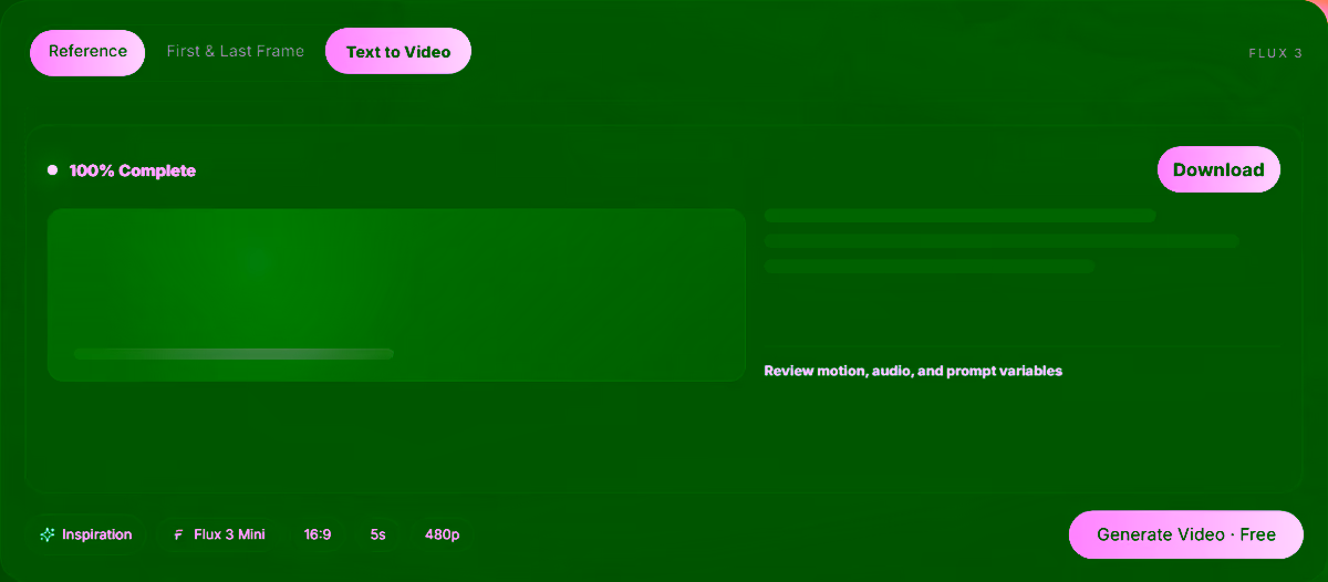 Generate, review, download, and refine a Flux 3 video